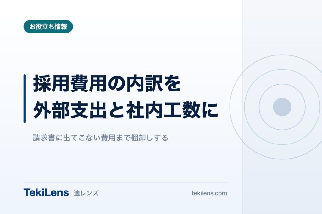 採用にかかる費用の内訳を、外部支出と社内工数に分ける
