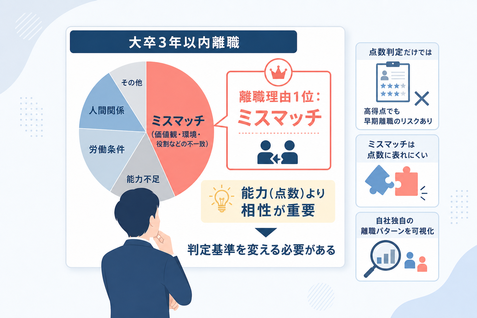 なぜ一般的な適性検査の点数判定だけでは早期離職を防げないのか?